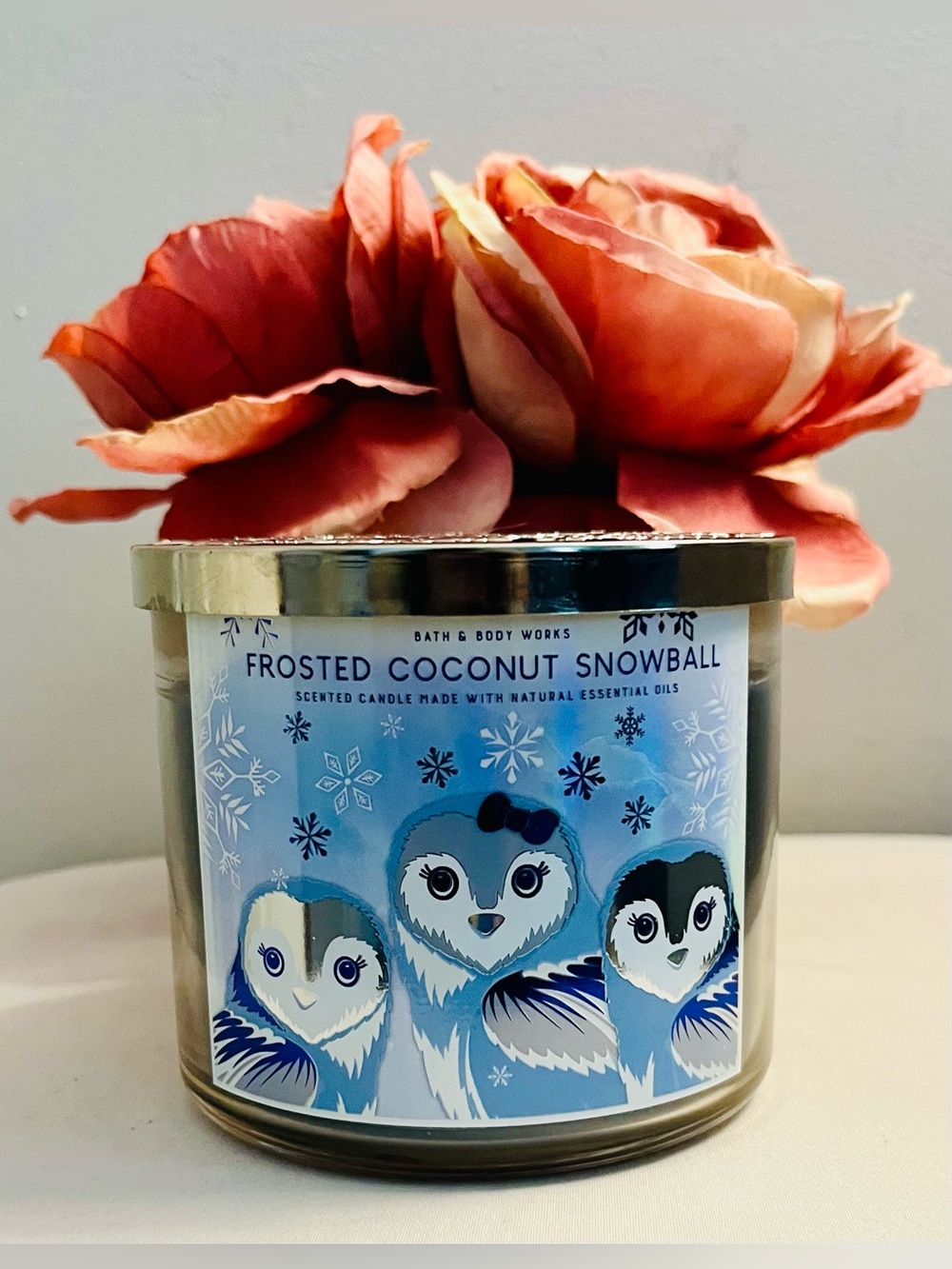 Bath & Body Works NWT 3-Wick Frosted Coconut Snowball Candle — Blue, White